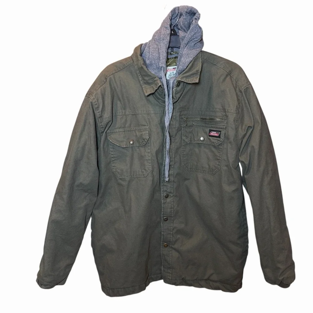 Dickies Men's Green Canvas Hooded Work Coat Quilted Lined Size Large (42-44) - Picture 1 of 6